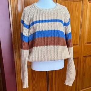 Lush Striped Crew Neck Sweater - Cream, Blue, Brown